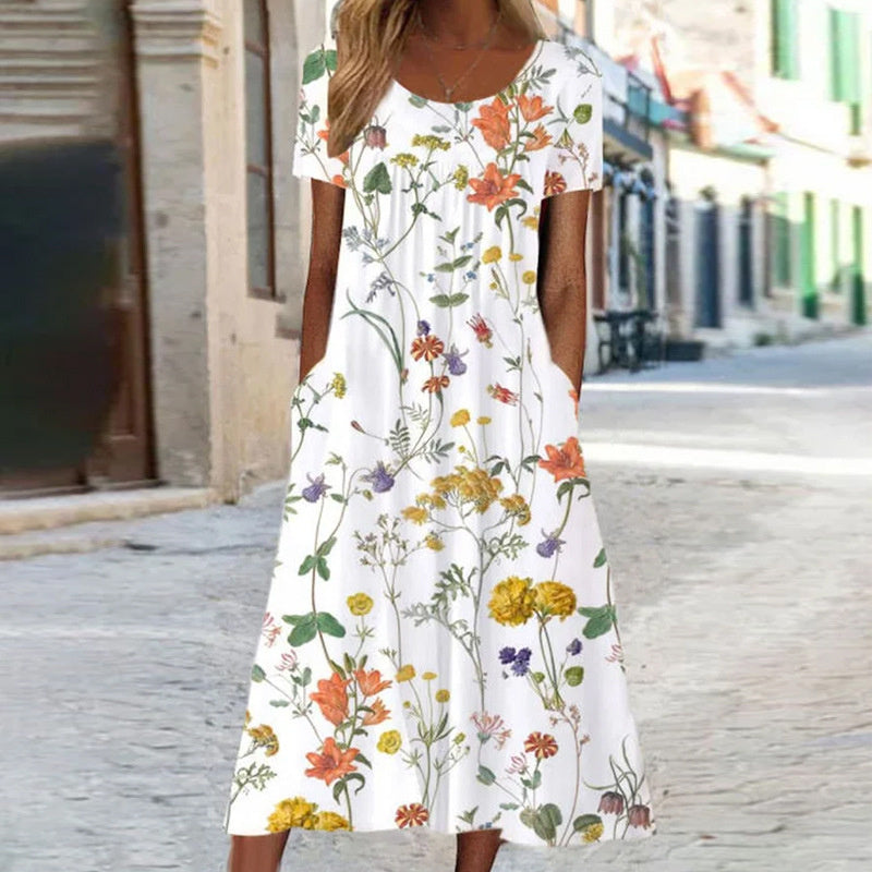 Isabella™ - Boho Floral Kleid wit Bauchabdeckung