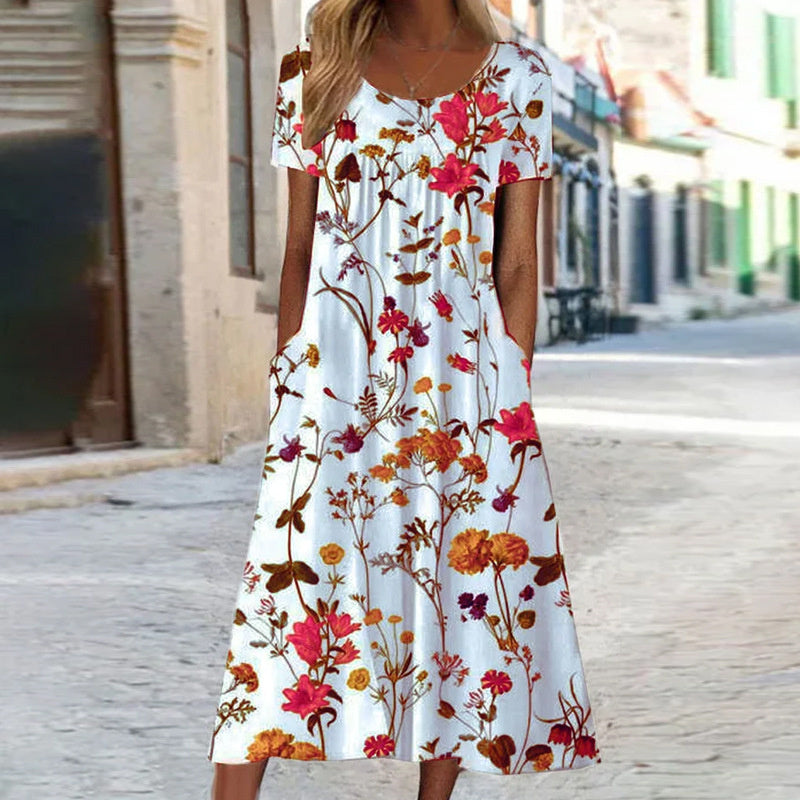 Isabella™ - Boho Floral Kleid wit Bauchabdeckung