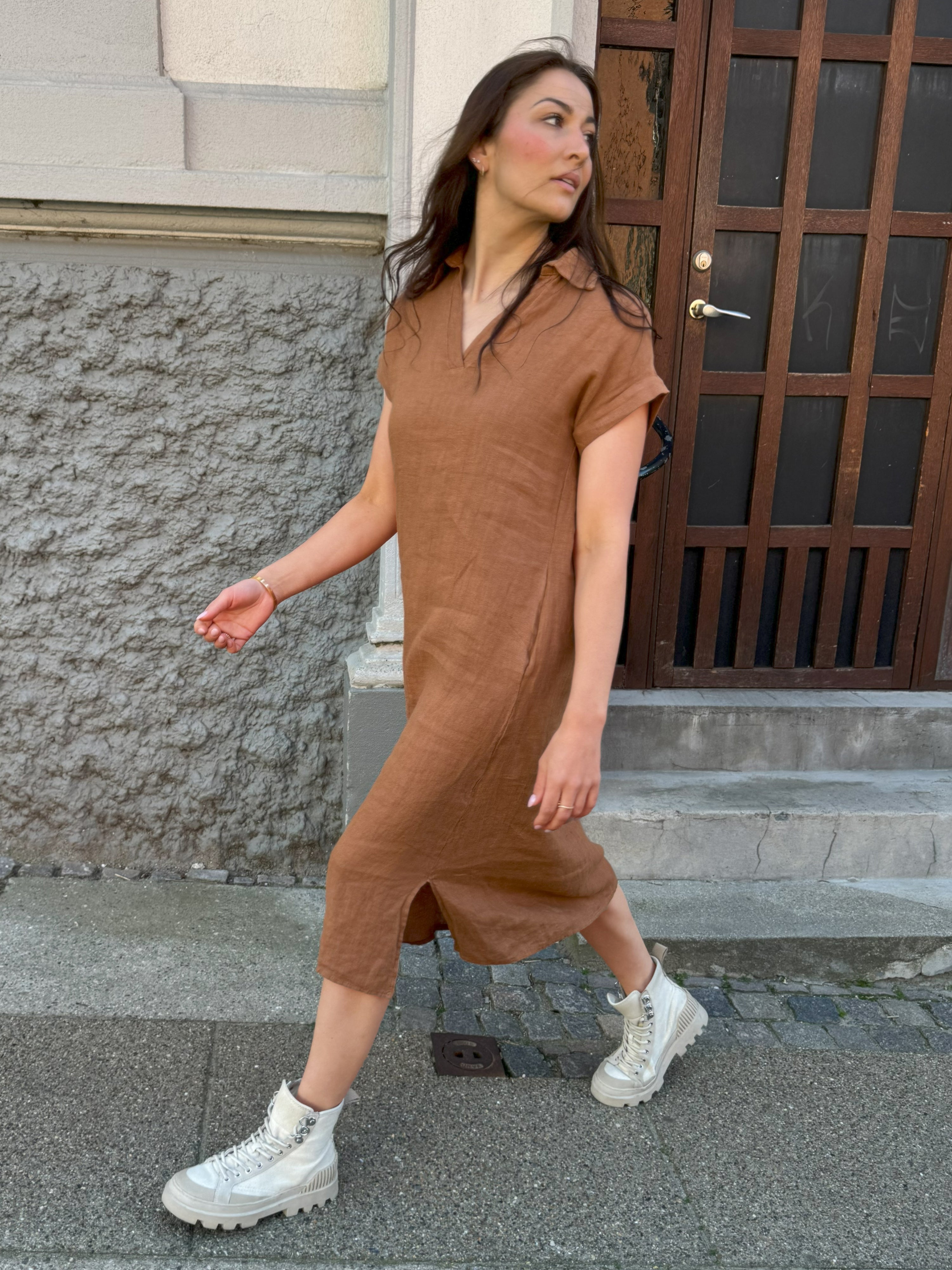 POLETTE Linen Dress - Mocca Mousse