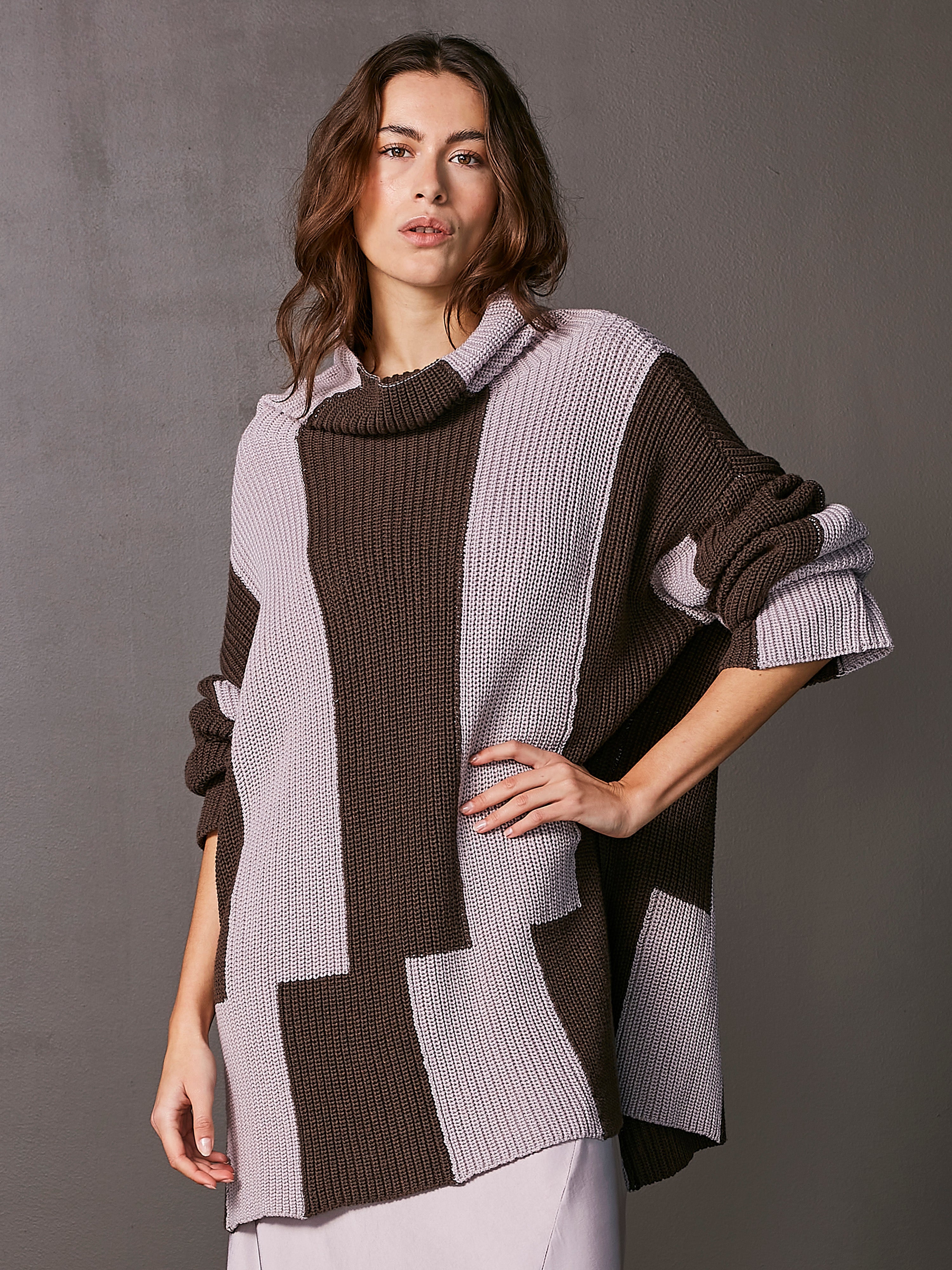 VIRNA knitted blouse - Dark Brown mix